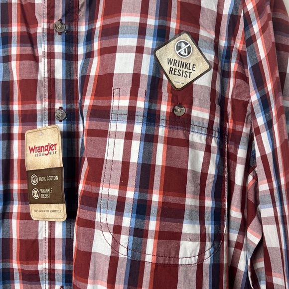 Wrangler Rugged Wear Wrinkle Resist Plaid Long Sleeve Button Pocket Men’s XXL - Picture 3 of 5